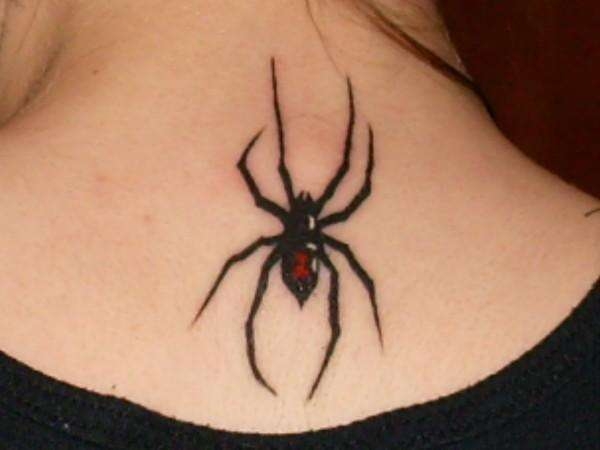 Cute Black Widow Back Neck Tattoos For Girls