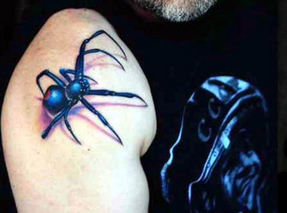 Amazing Colorful 3D Black Widow Spider Tattoo on Upper Arm