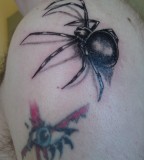 Amazing 3D Black Widow Shoulder Tattoo