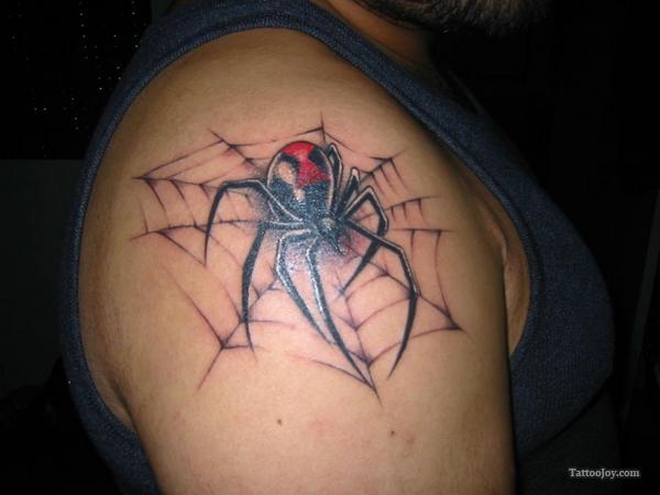 Awesome Black Widow on Spiderweb Theme Tattoo for Men