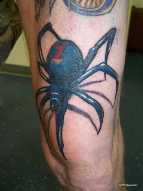 Black Huge Widow Spider Tattoo on Upper Thigh