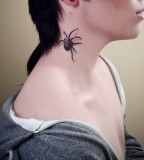Side Neck 3D Black Widow Tattoo Design for Men
