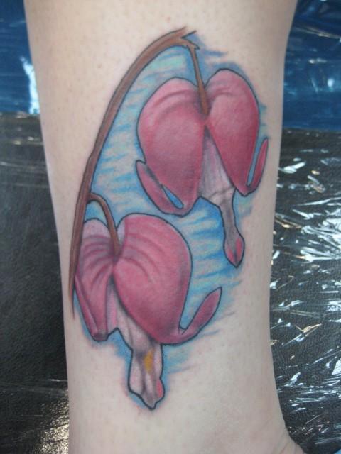 Red and Blue Bleeding Heart Flowers Tattoo for Women