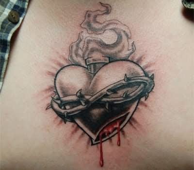 Beautiful Black Bleeding Heart Tattoo for Men and Women