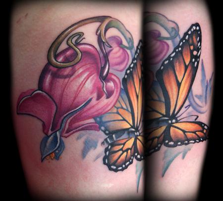 Dagger Bleeding Flower and Butterfly Tattoos for Men and Women