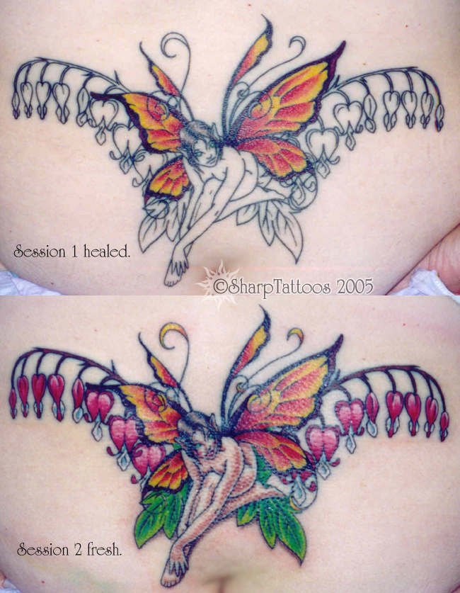 Sharptattoos Bleeding Butterfly and Flower Tattoo for Women