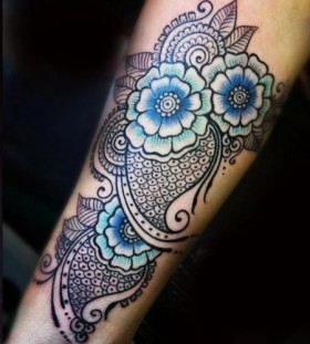 blue flower tattoo by Jessica Brennan