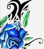 Blue Rose Combine with Tribal Tattoo Sketch Design