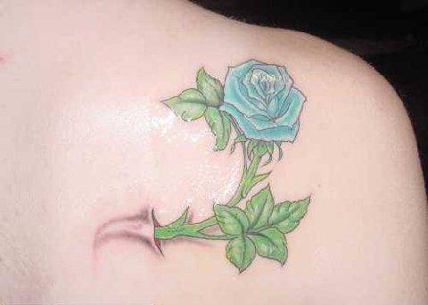 Small Blue Rose Tattoo Design on Shoulder
