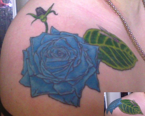 Blue Rose Tattoo on Shoulder By Arsenicbreathmint