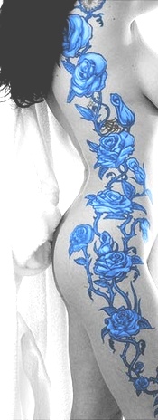 Amzing Blue Rose Tattoo Design on Side Body for Girl