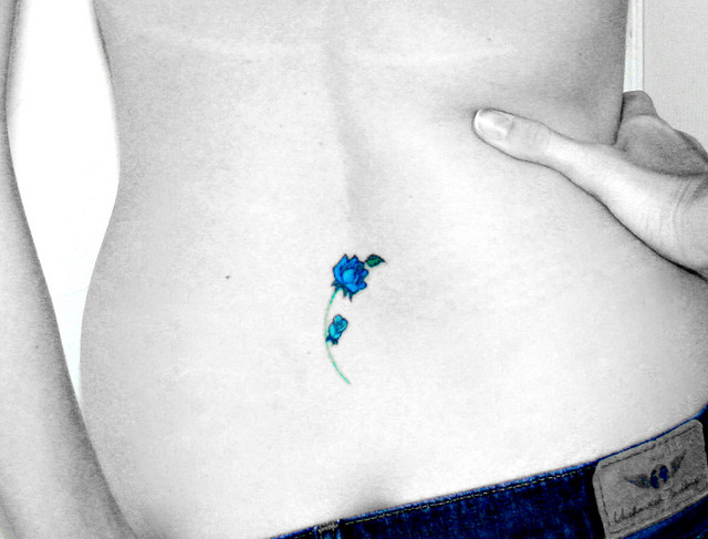 Cute Blue Rose Tattoo Design on Lower Back