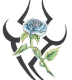 Blue Rose Combining with Tribal Design for Tattoo