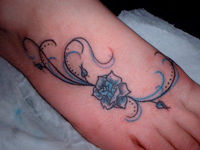Blue ROse Tattoo Design in Outer Foot