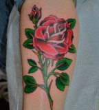 Rose with Green Leafs Tattoo Design