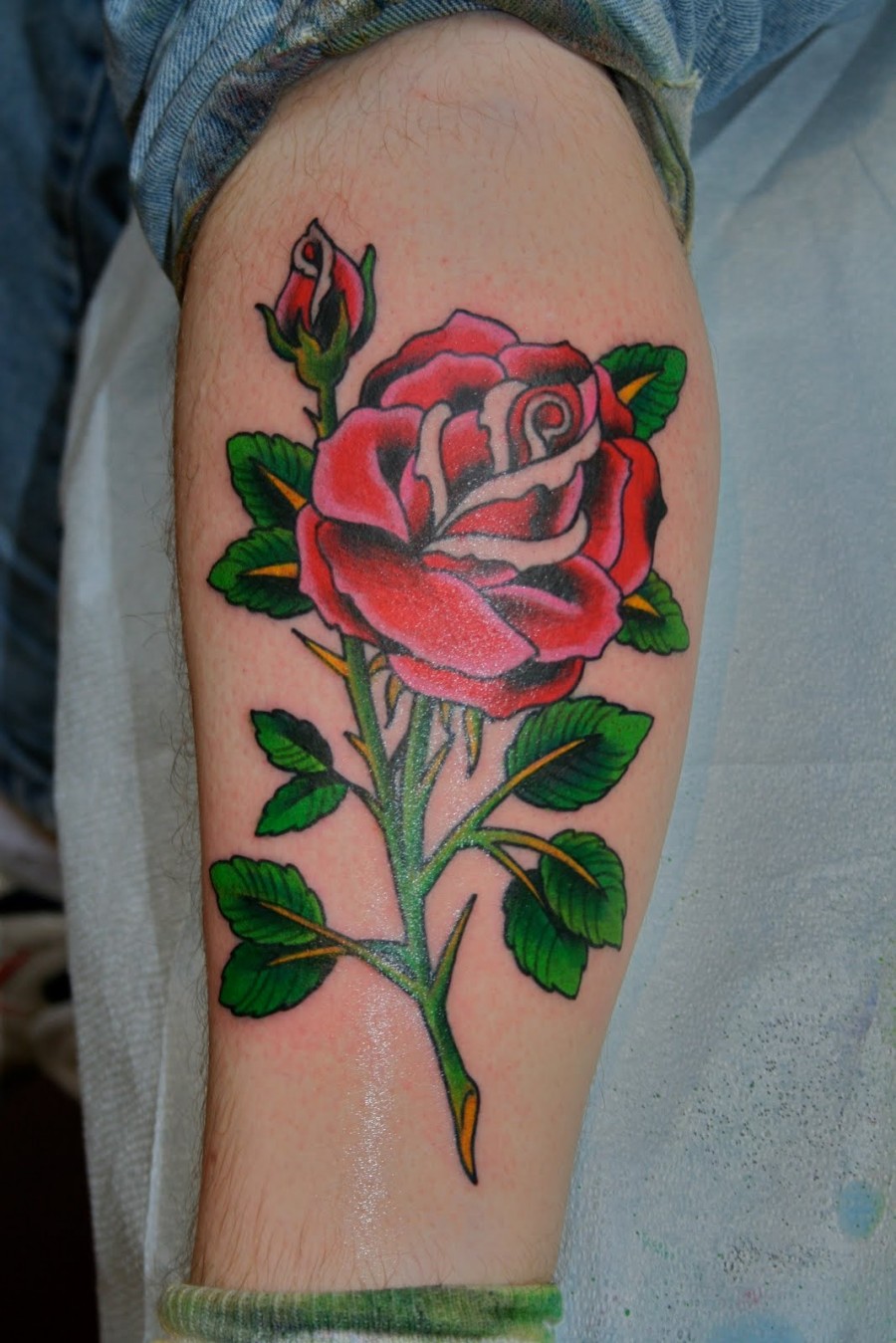 Rose with Green Leafs Tattoo Design