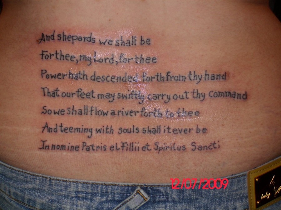 The Boondock Saints Prayer Inked On The Lower Back Looking Great