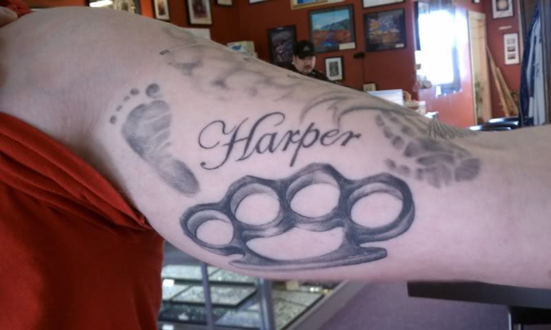 Brass Knuckles With Lettering Tattoo Design