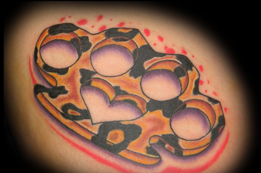 Colorful Brass Knuckles Tattoo Ideas