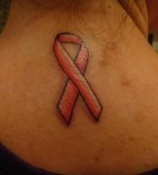 Breast Cancer Ribbon Symbol on Neck for Womman