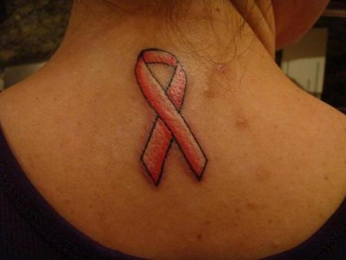 Breast Cancer Ribbon Symbol on Neck for Womman