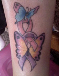 Butterfly and Breast Cancer Red Ribbon Symbol Tattoo
