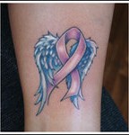 Breast Cancer Pink Ribbon Symbol Tattoo and WIngs for Women