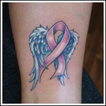 Breast Cancer Pink Ribbon Symbol Tattoo and WIngs for Women
