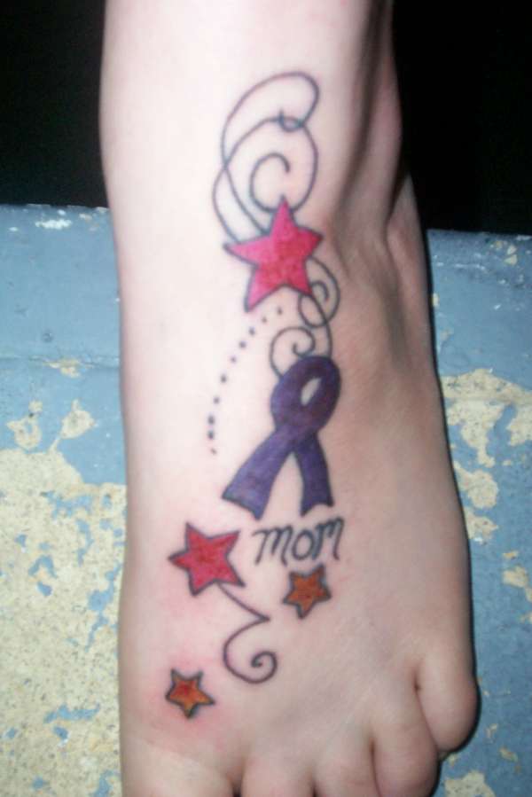 Star and Breast Cancer Pink Ribbon Symbol Tattoos