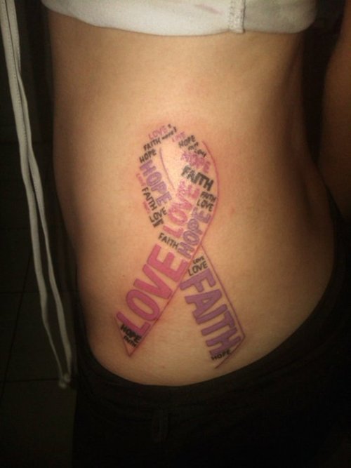 Breast Cancer Pink Ribbon Tattoo with Text for Women