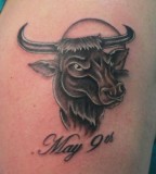 Bull Head Tattoo Idea With Birthday Signing