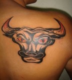 Bull Head On Shoulders Back Tattoo Designs