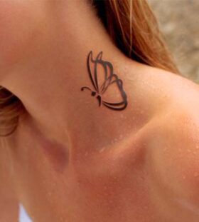 buttefly tattoo on neck for women