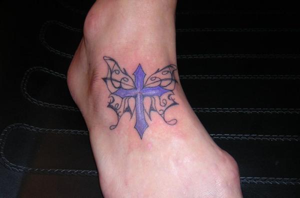 Glorious Butterfly Cross with Wings Tattoo Design