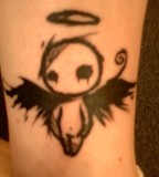 Black Angel Butterfly Cross Themed Tattoo Design