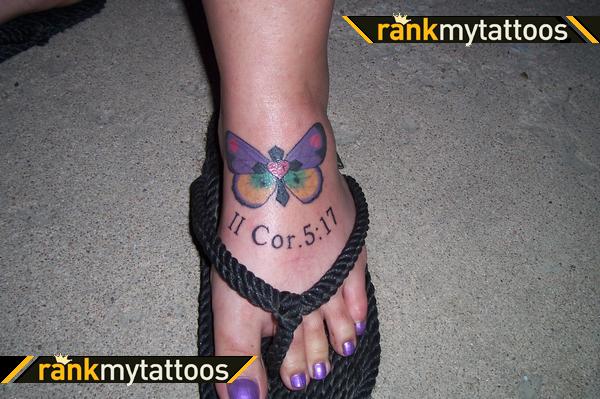 Butterfly Cross as the Body Religious Tattoo on Foot