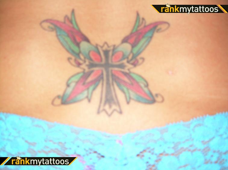 Celtic Cross with Butterfly Lower Back Tattoo Design
