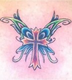 Good-Looking Colorful Butterfly Cross Tattoo Design