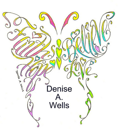 Colorful Butterfly Cross Tattoo Design Skecth by Denise A Wells