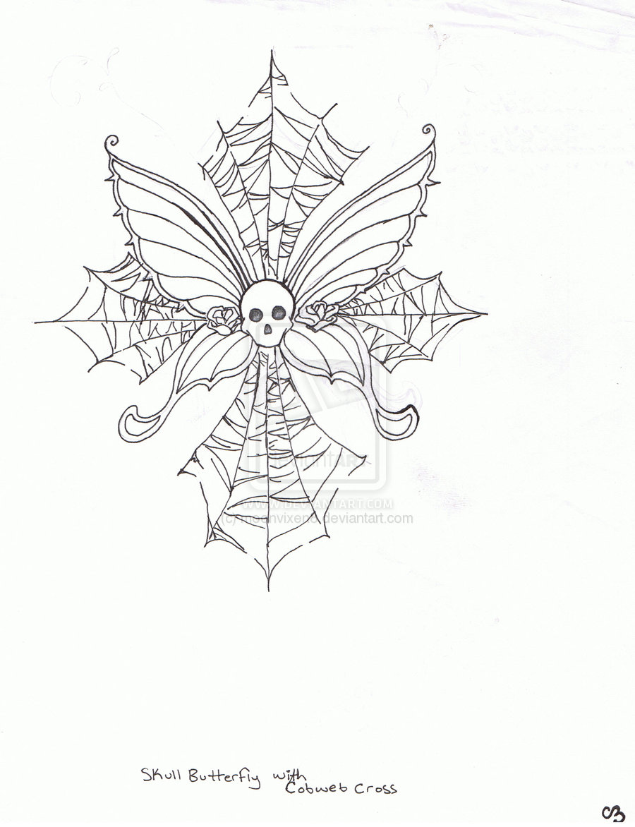 Skull Butterfly Cobweb Cross Tattoo Design by Moonvixen8 on Deviantart