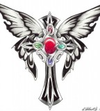 Butterfly Cross Shaped Tattoo Design by 0ravensrequiem0