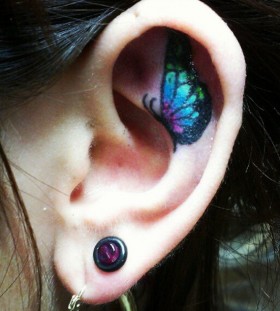 butterfly on ear tattoos for women