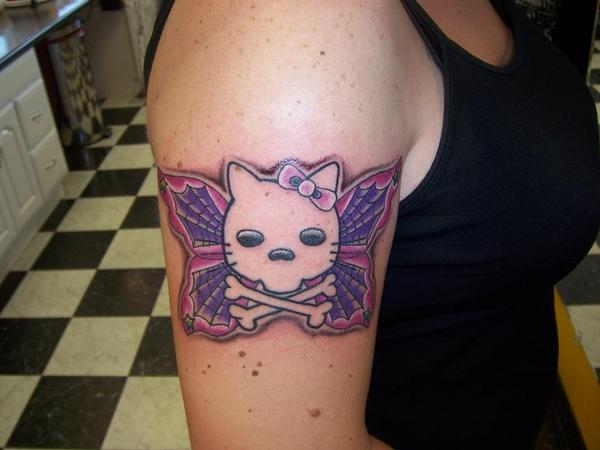 Hello Kitty Skeleton Butterfly Tattoo Design Idea