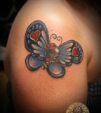 Skull Butterfly Color Tattoo By 2facetattoo