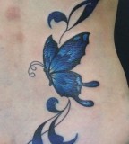 Cool Dark Blue Butterfly Tattoo on Women Ribs