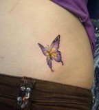 Cute Purple Butterfly Tattoo on Side Belly