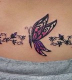 Purple Shades Flower Butterfly Tattoo Design