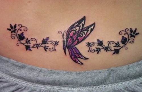Purple Shades Flower Butterfly Tattoo Design