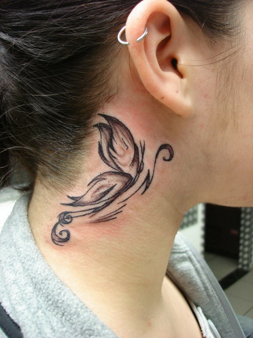This is Awesome: Women Neck Flying Butterfly Tattoo Design