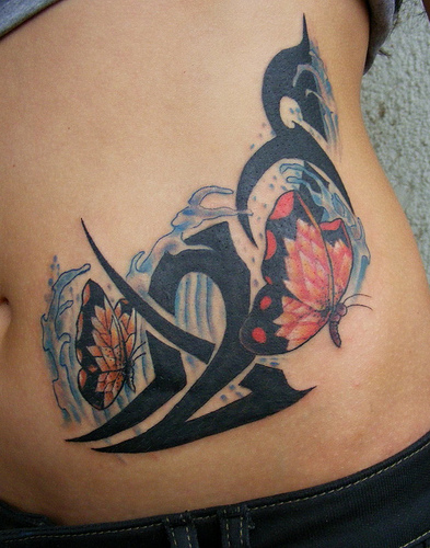 Modern Orange Butterfly Tattoo Set For Women